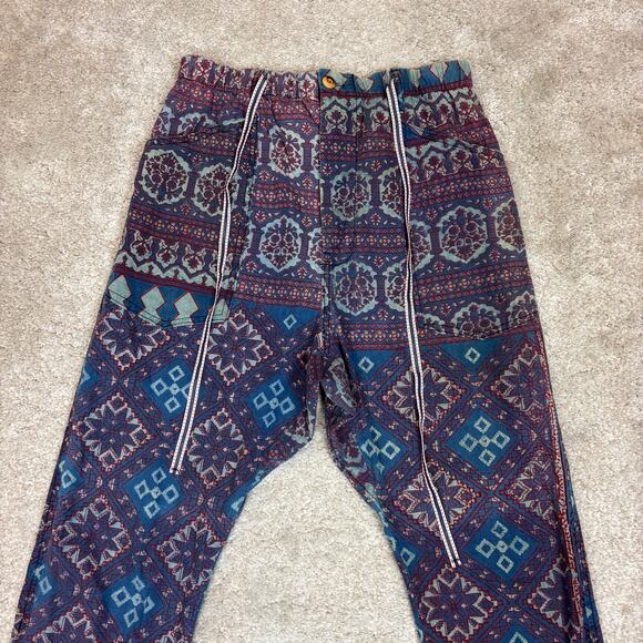 Dr. Collectors P23 Ajrakh Burgundy Indigo Print D Pants Men's Medium - Picture 2 of 11